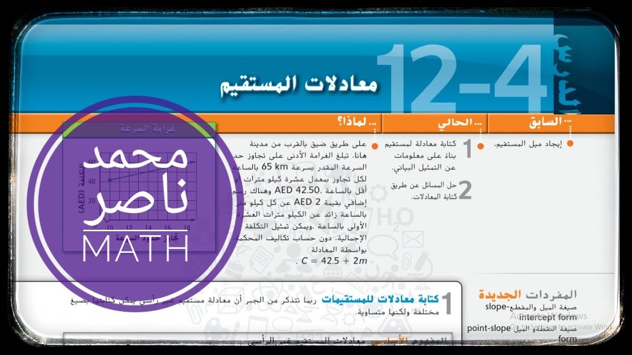 12 - 4 معادلات المستقيم - صيغة ميل ومقعط ونقطة Equations of Lines - math