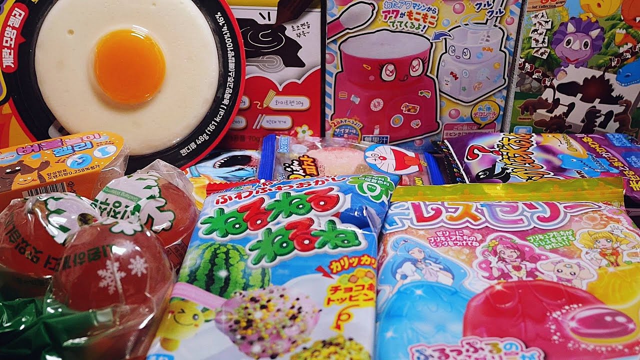 [ASMR]포핀쿠킨 프리큐어 드레스 젤리,  네루네루 수박맛, 솜사탕 캔디, 공룡 초콜렛/Popin Cookin Precure Dress Jelly, egg shape jelly