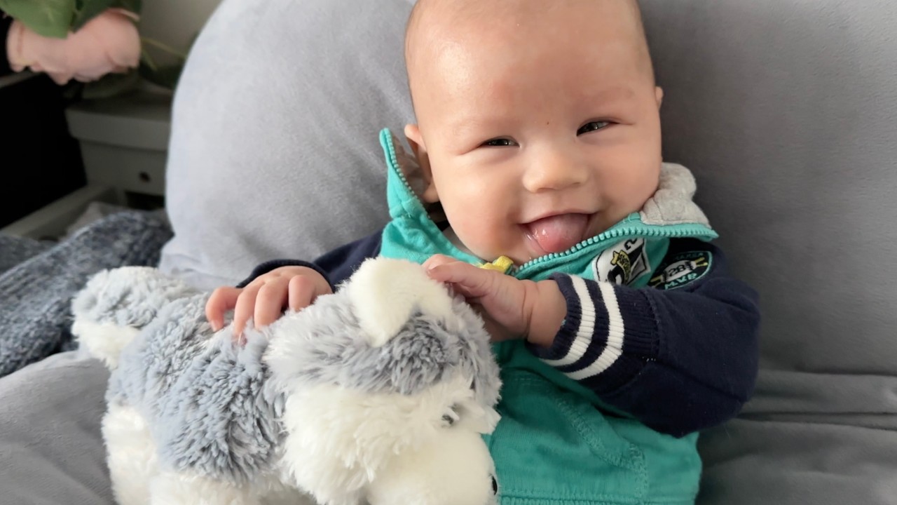 Can't get enough of baby and puppy cuddles