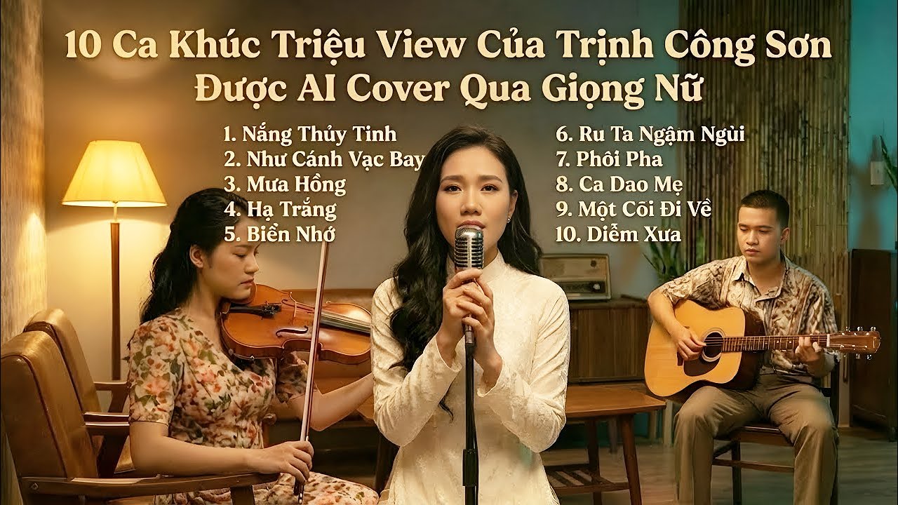 10 Ca Khúc Triệu View Của Trịnh Công Sơn | AI Cover Qua Giọng Nữ | Acoustic Guitar & Violin
