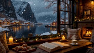 Cozy Winter Jazz Music in a Snowy Mountain Village | Relaxing Fireplace Ambience for Study & Sleep