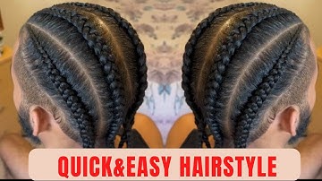 How to do simple 4 big men braids // Cornrows