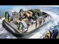 US Navy Advanced Hovercraft Jumping From Ship Into Deep Water
