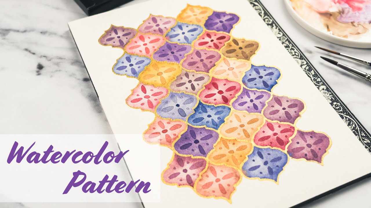 Нарисуйте акварельный узор вместе со мной | Декоративные Ogee-образные формы с золотыми акцентами