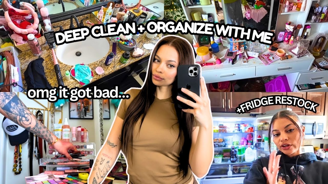 DEEP CLEAN & ORGANIZE WITH ME + FRIDGE RESTOCK ! 