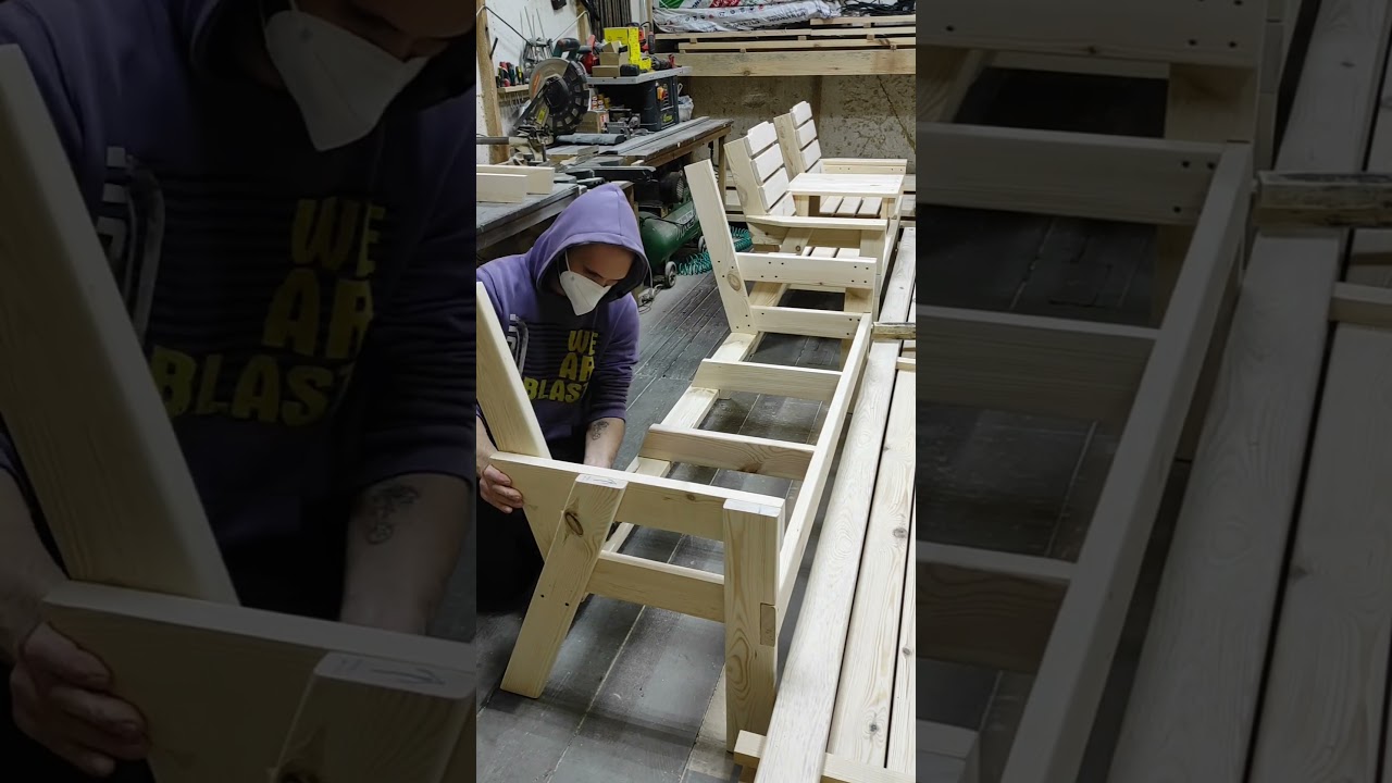 Повне відео лавка зі столиком масив сосни Full video bench with table made of solid pine Panca video