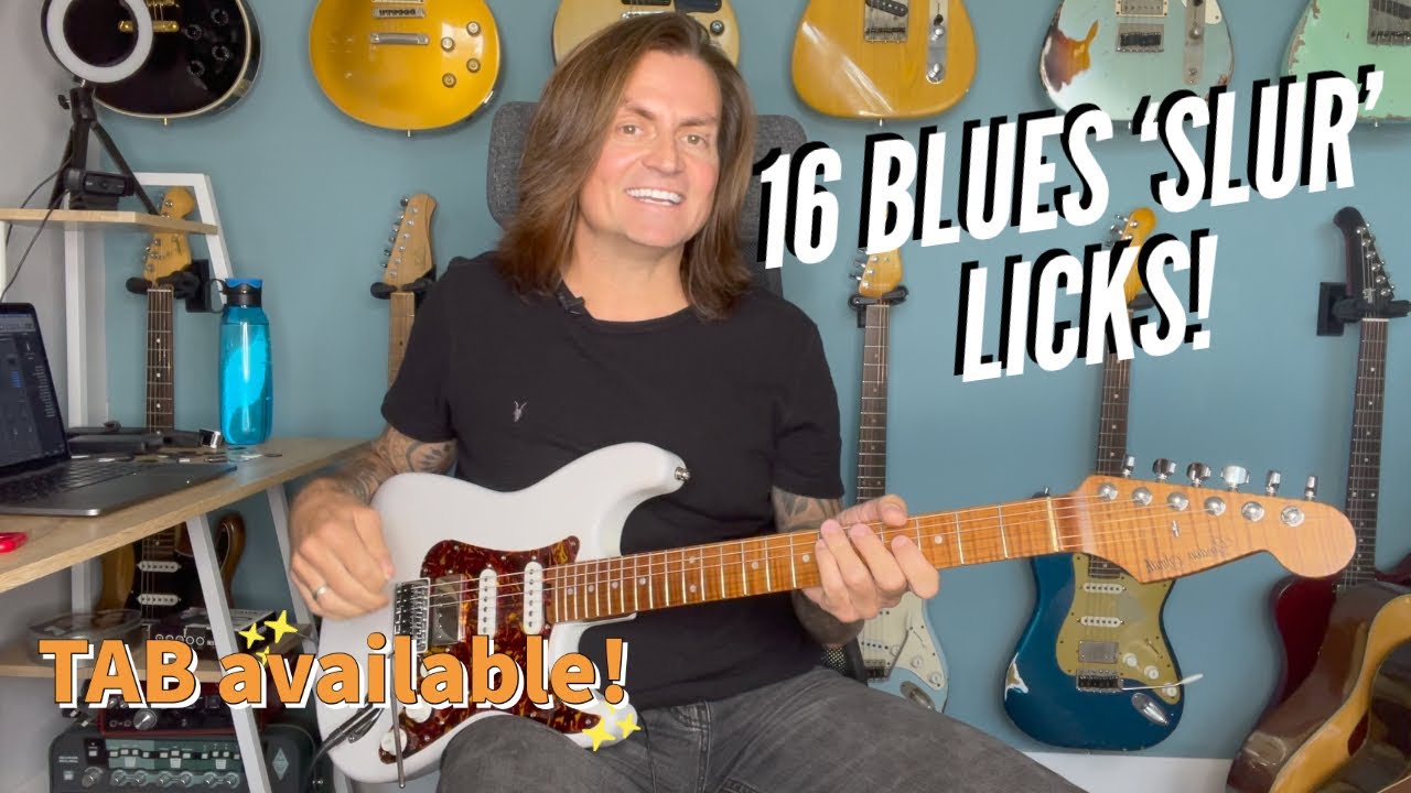 16 Blues Licks With 'Slurs' - Link For TAB & Backing Track In Description