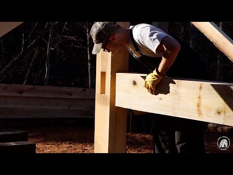 S1 EP16 | WOODWORK | TIMBER FRAME BASICS | FOUNDATION LAYOUT AND FIRST POST AND BEAM FOR THE CABIN