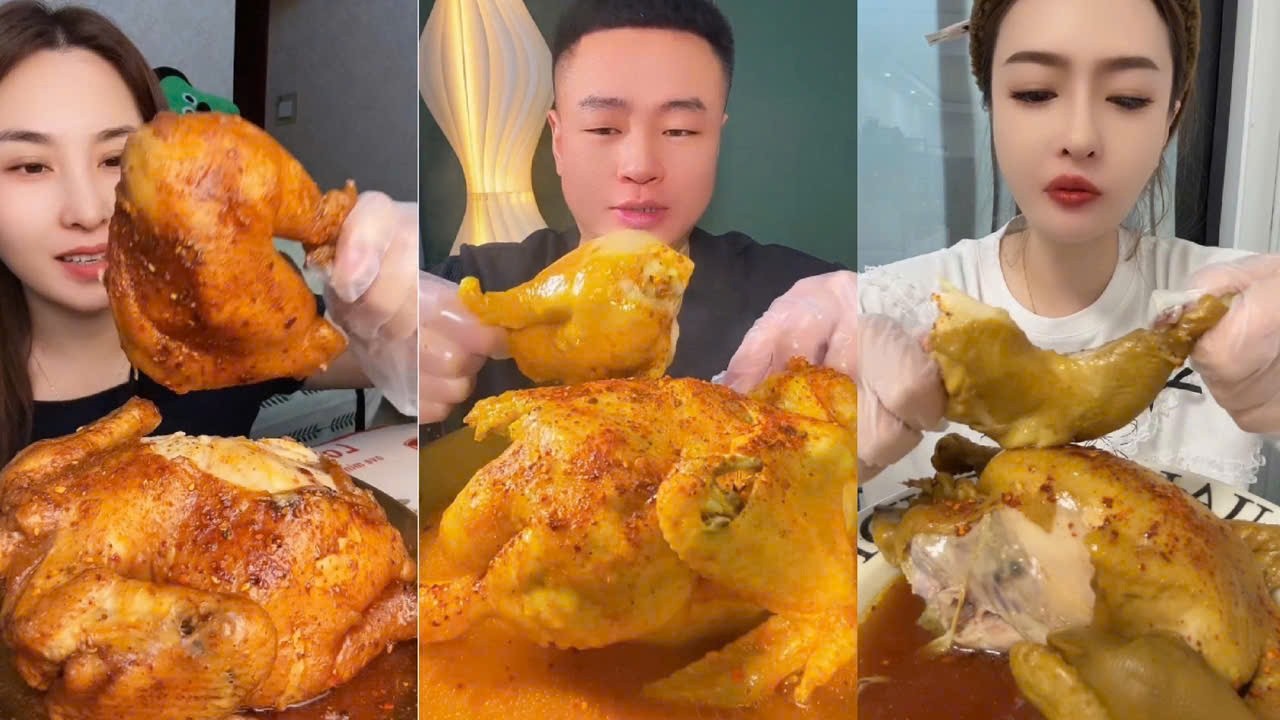 Eat Oven-Roasted Chicken, Whole Steamed Chicken, Challenge Eat Grilled Chicken