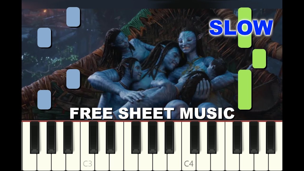 SLOW piano tutorial "THE SONGCORD" from AVATAR: The Way of Water, 2022, with free sheet music (pdf)