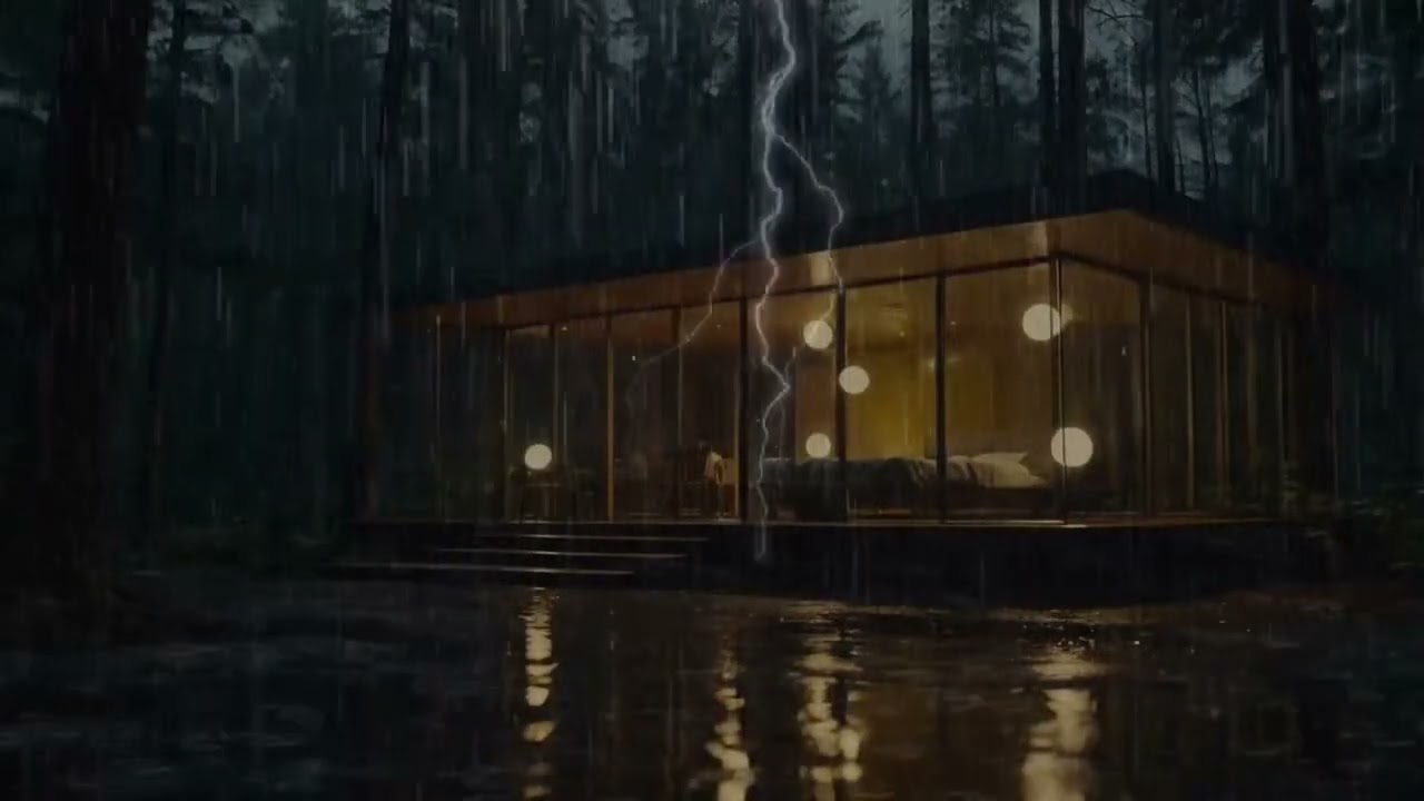Night Rain on a Glass Wall Cabin | Deep Sleep Rain Sounds ASMR