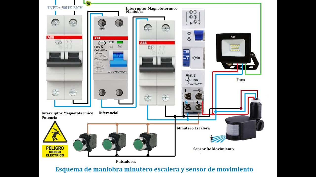 esquema de maniobra minutero escalera y sensor de movimiento 