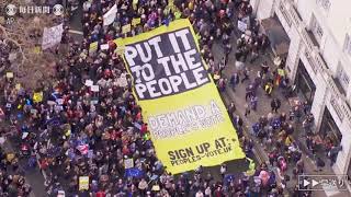 空撮・英国：2度目の国民投票求め、ロンドンで数十万人デモ