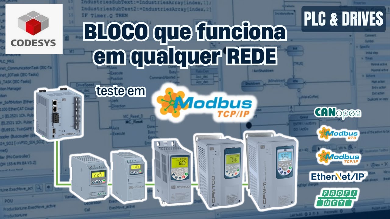 PLC500 com inversores em rede MODBUS TCP usando um BLOCO que funciona em qualquer rede