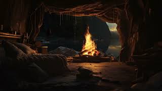 Peace and Tranquility Ambience, Warm cave by the fireplace, Soothing sounds, Dark screen, ASMR, BGM