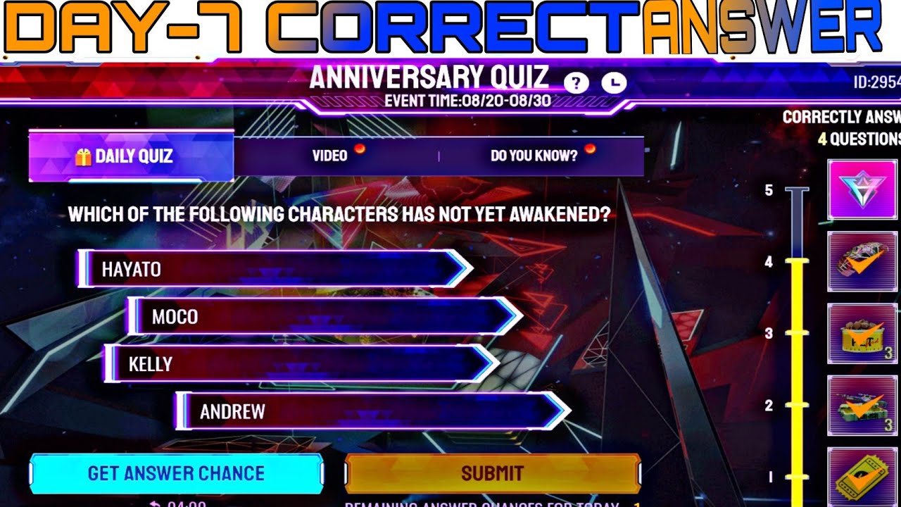 HOW TO COMPLETE ANNIVERSARY QUIZ EVENT TODAY FREE FIRE || FF QUIZ EVENT DAY-7 CORRECT ANSWER.