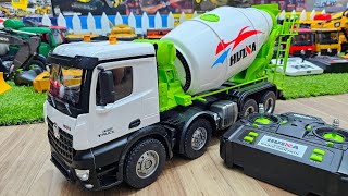 LARGE CONCRETE MIXER TRUCK POURING, RC MIXER TRUCK HUINA 1537, DUMP TRUCK, EXCAVATOR, TRUCK TRAIL...