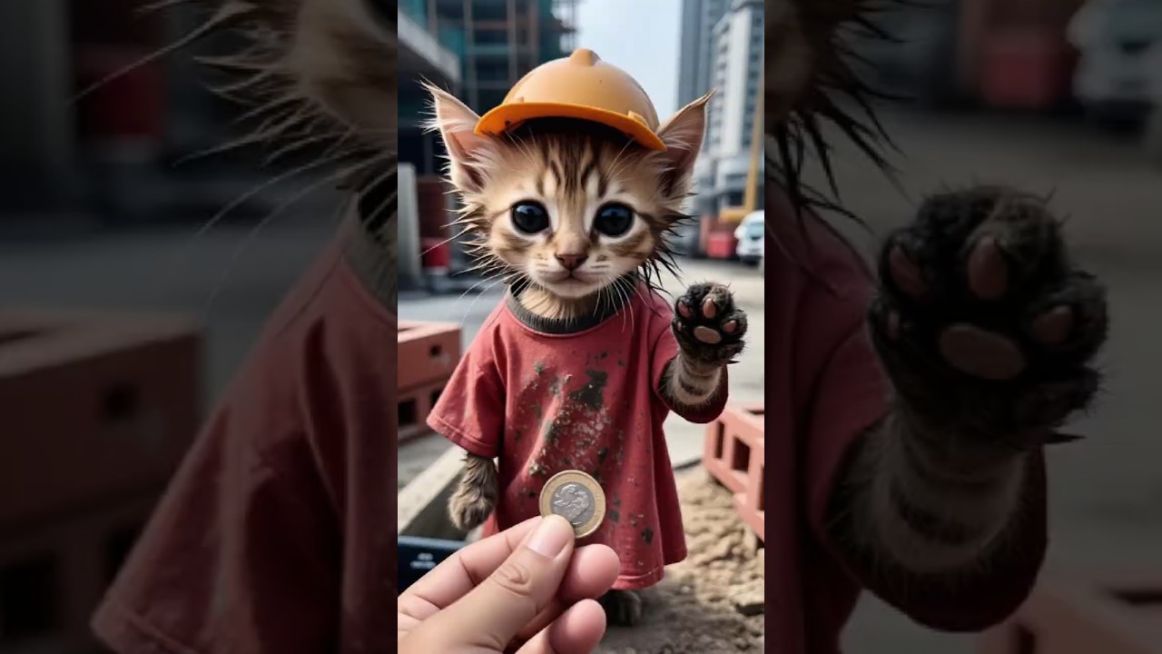 small Poor kitten was bullied by friends for eating dirty mango 