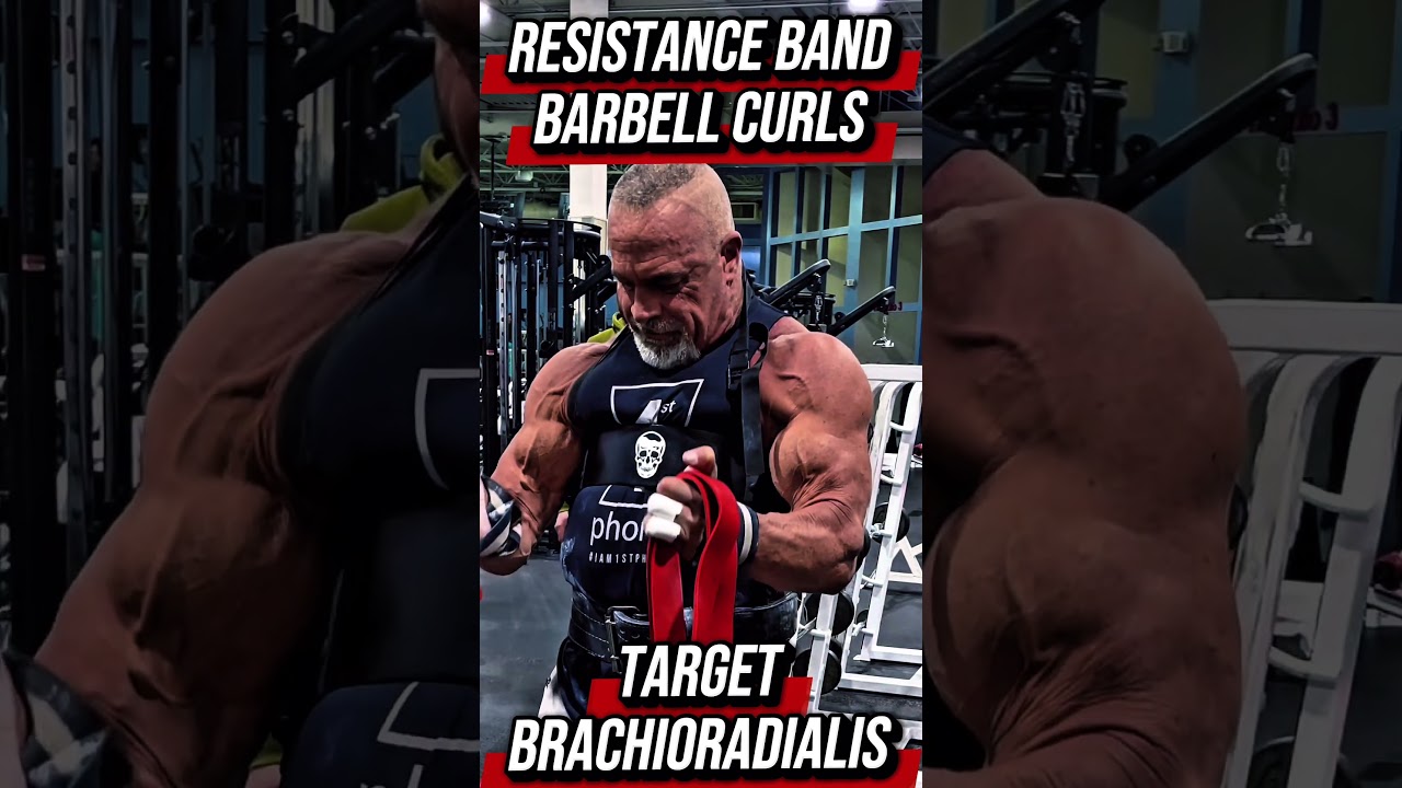 RESISTANCE BAND BARBELL CURLS FOR THE BRACHIAL RADIALIS #workout #motivation #forearms #muscle