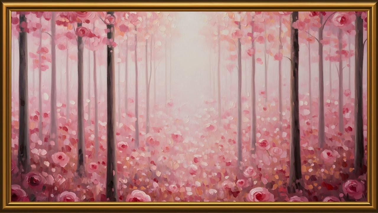 Romantic Pink Flower Field 4K TV Art | Valentine Love Background | Relaxing Floral Screensaver