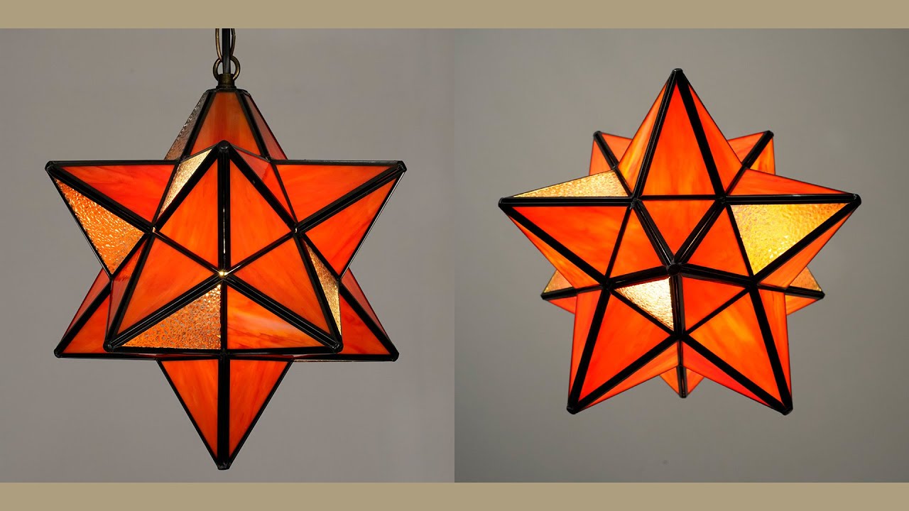 Moravian Star Pendant Light Fixture, Stained Glass Hanging Light, Vintage Tiffany Chandeliers