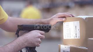 Warehouse Employee Scanning Packages Stock Video | No copyright Footage | Scanner