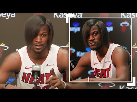 "yeah yeah laugh it up" - jimmy butler breaks out a new look for nba media day