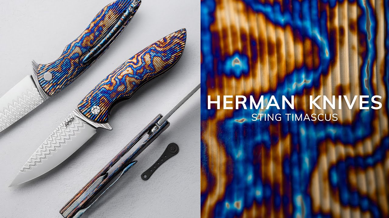 FOLDING KNIFE FOLDER STING 7 BLACK TIMASCUS  DAMACORE FULL DRESS HERMAN KNIVES