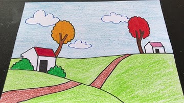 cách vẽ tranh phong cảnh ĐƠN GIẢN | how to draw scenery very easy