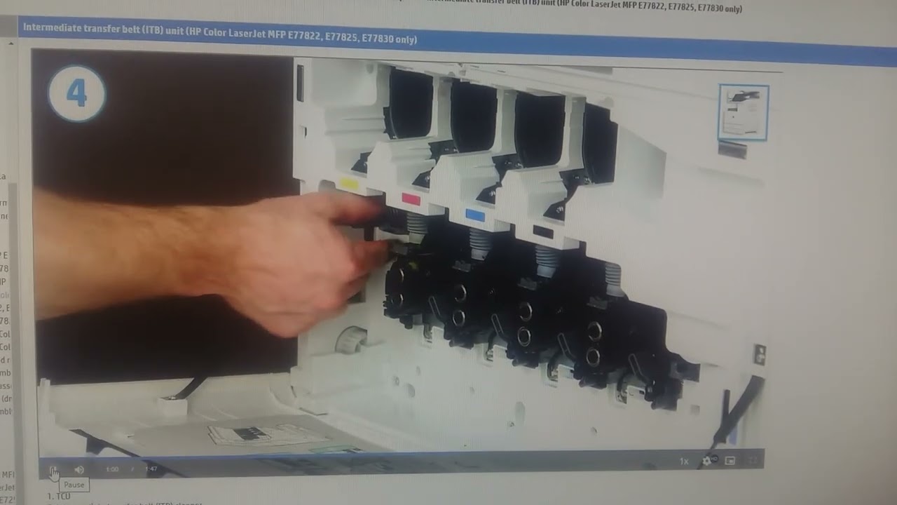 Removing and Replacing the Intermediate Transfer Belt ITB unit HP Color LaserJet MFP E77822/25/30
