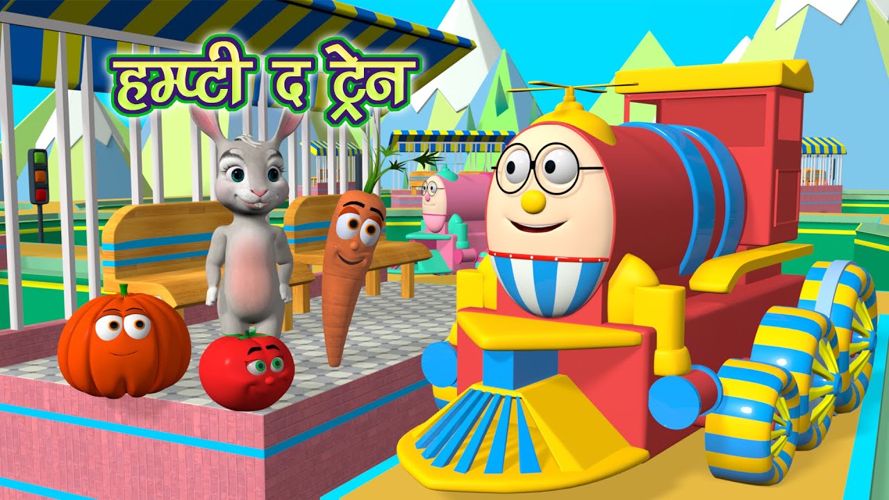 Humpty the train has a ride with Vegetables and animals Hindi kids