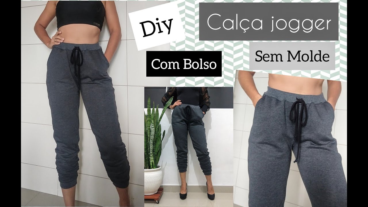 Calça jogger de moletom, sem molde, muito simples.