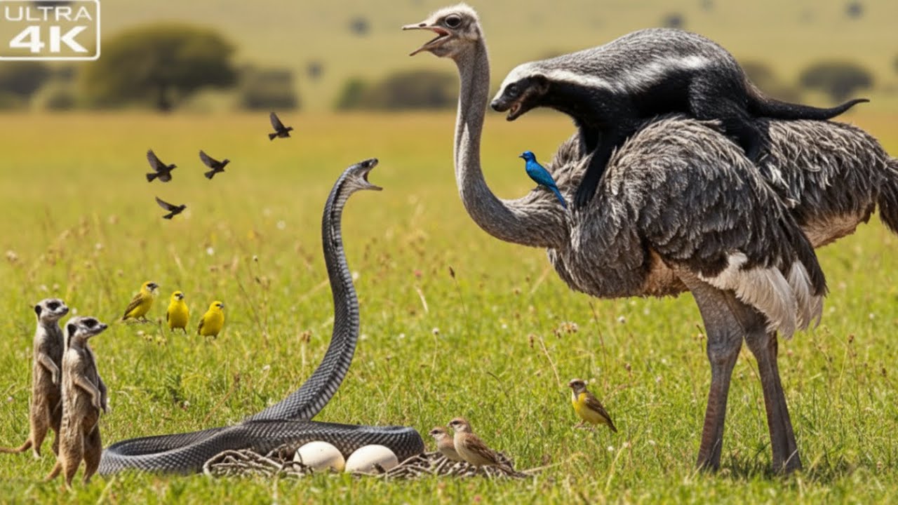 Ostrich Defends Its Eggs From a Deadly Cobra | Nature’s Protective Instinct