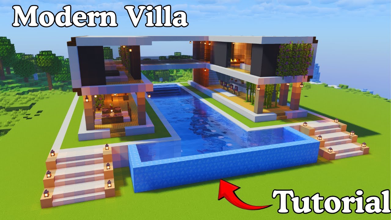 Villa Tutorial Build Minecraft Java Minecraft: How to Build Modern Villa/Mansion Tutorial | Long-Build🏠 ...