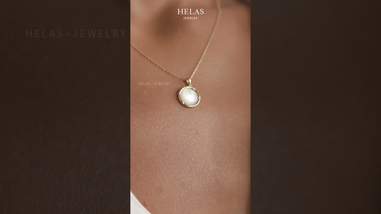 DAWN COLLECTION 18K Gold Mother of Pearl Convex Style Diamonds Necklace | HELAS Jewelry