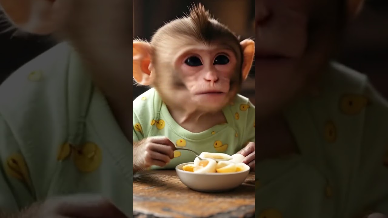 "Excited Monkey Eats Boiled Egg! 🐒🥚"