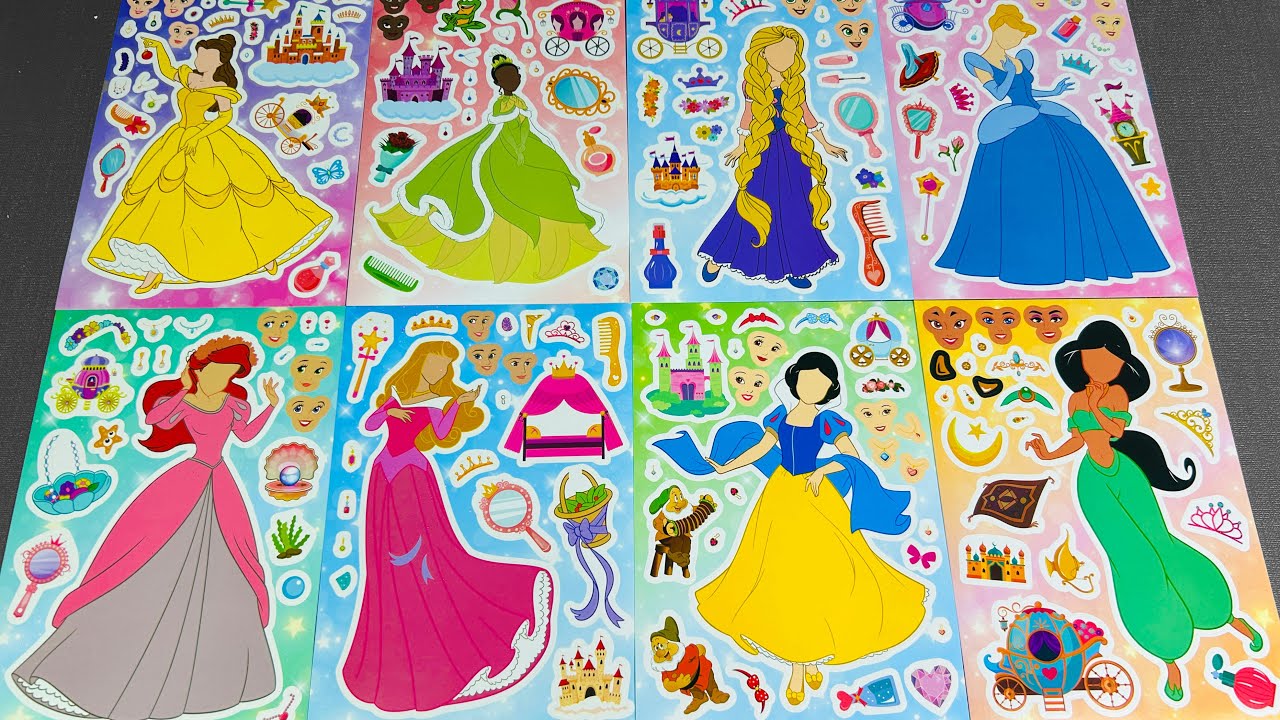 Satisfying ASMR Sticker Book Decorating with Disney Princesses — Ariel, Belle, Cinderella, Rapunzel