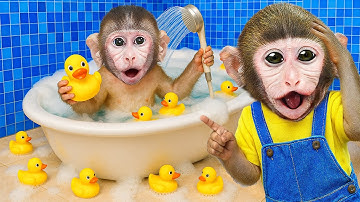 Monkey Nana drives a tractor to the cornfield and against pranks of baby monkey in the bathroom