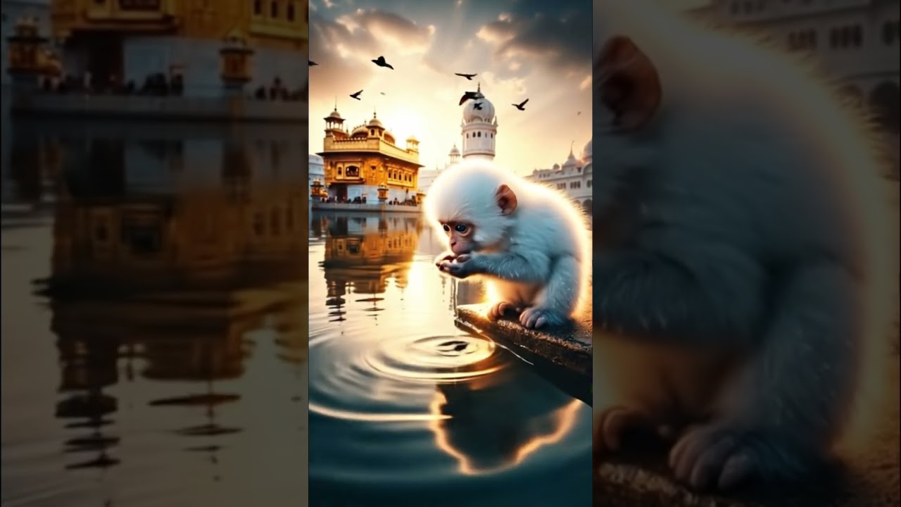 🙏 White Monkey at Amrit Sarovar | Waheguru Simran 🌸✨