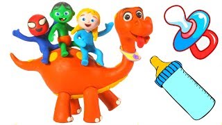 FUNNY KIDS & THE BABY DINO ❤ Play Doh Cartoons For Kids