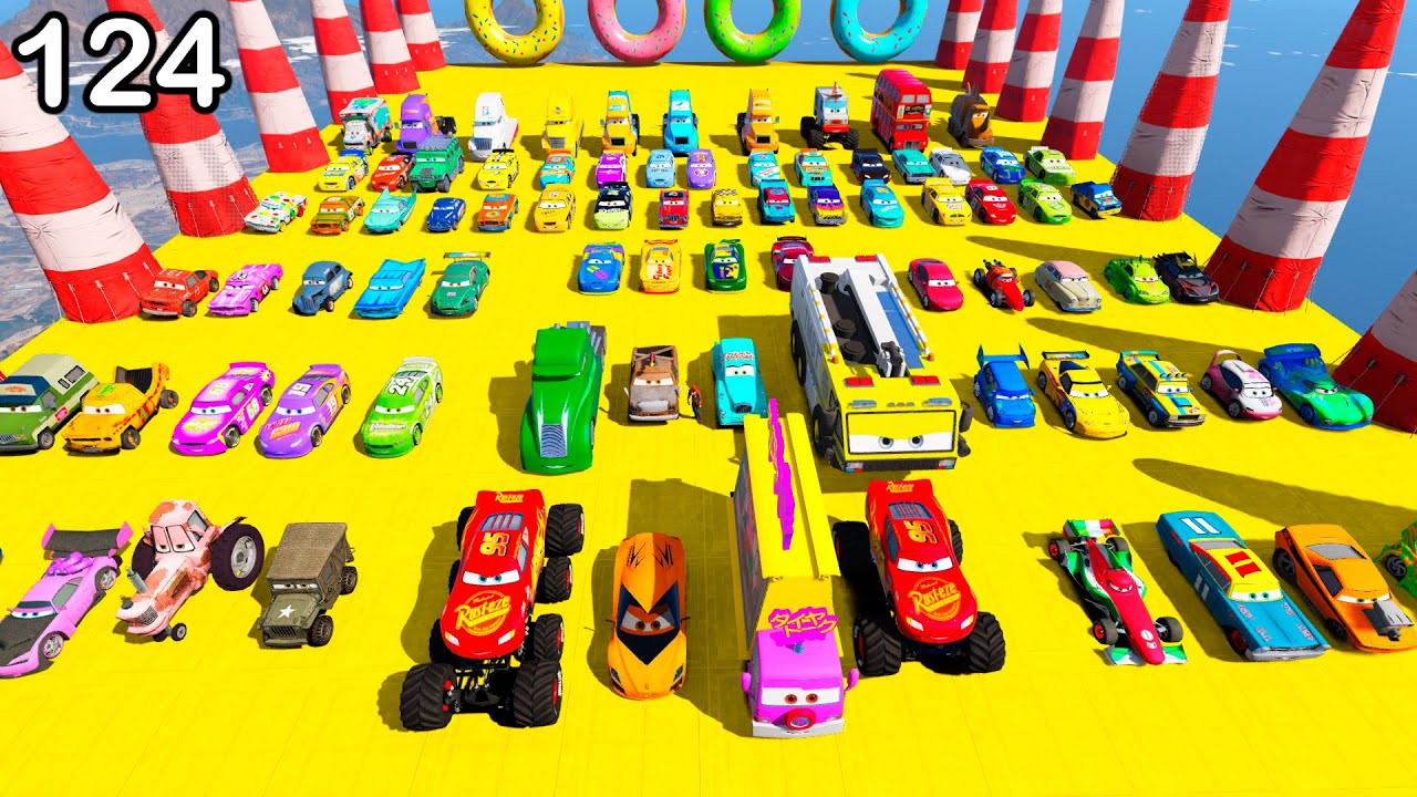 GTA V Mods Stunt Car Racing Challenge By SPIDER-MAN With Amazing DISNEY CARS AND MCQUEEN ep 124