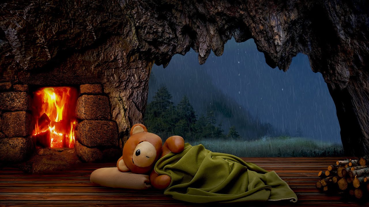 Sleep Soundly and Reduce Anxiety | Rain, Thunder, and Fire Crackling in Cozy Cave
