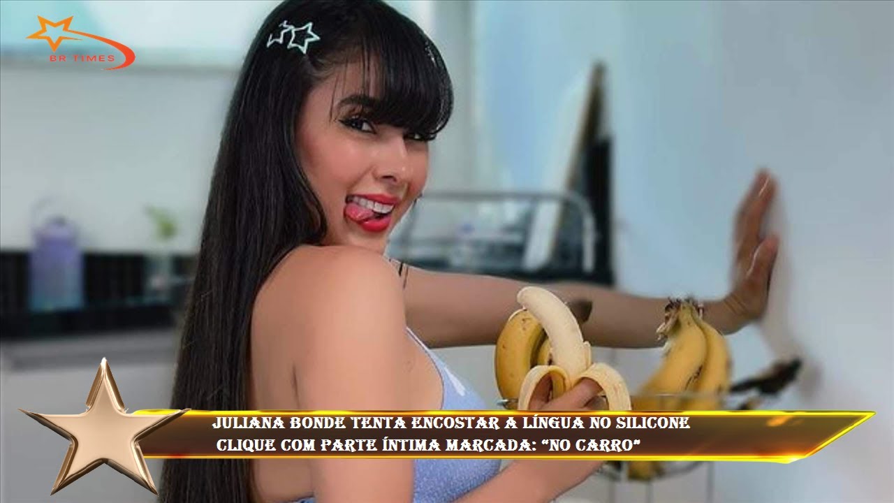 Juliana Bonde tenta encostar a língua no silicone clique com parte ...