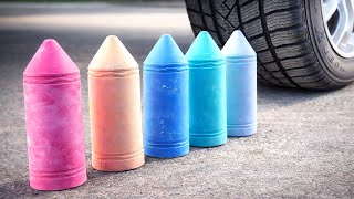 Experiment Car Vs Colorful Chalk Bullets Crushing Crunchy Soft Things By Car