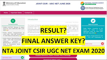 RESULT? & FINAL ANSWER KEY? OF NTA JOINT CSIR UGC NET EXAM 2020