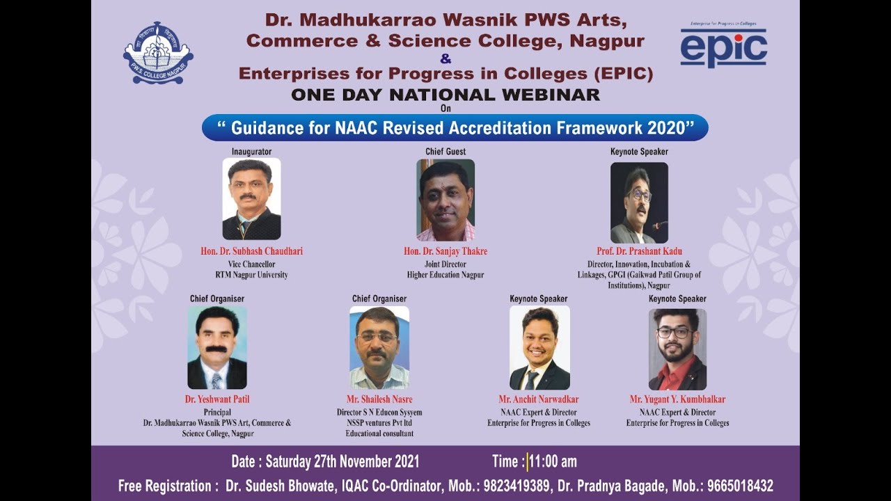 One Day National webinar on " "Guidance for NAAC Revised Accreditation ...