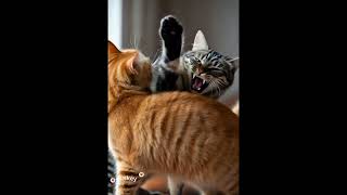 two cats fighting