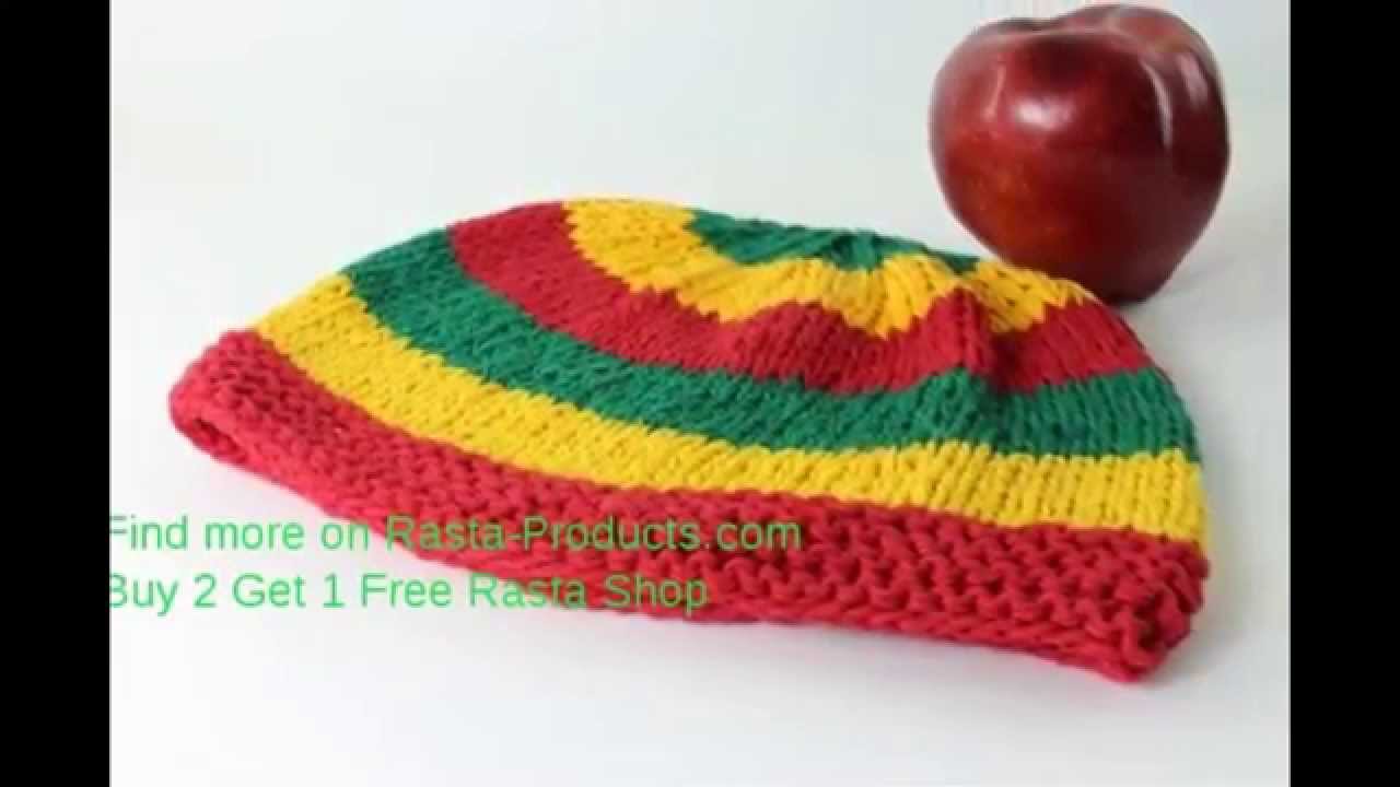 COTTON BEANIE RED YELLOW GREEN HAT LARGE STRIPES HORIZONTAL 10X8 INCHES