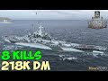 World of WarShips | Massachusetts | 8 KILLS | 218K Damage - Replay Gameplay 4K 60 fps