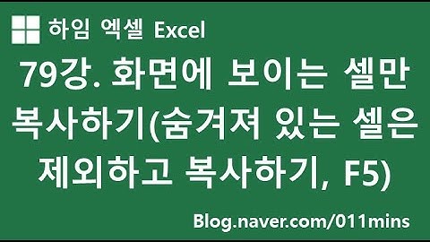 79강. 화면에 보이는 셀만 복사하기(숨겨져 있는 셀은 제외하고 복사하기, F5, 이동 옵션) 영상입니다. 실습파일 첨부.